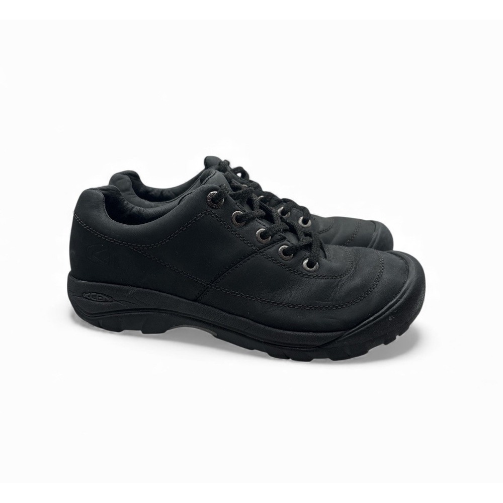 Keen Men US 8 Black Leather Hiking Walking Oxford Lace-up Comfort Shoes